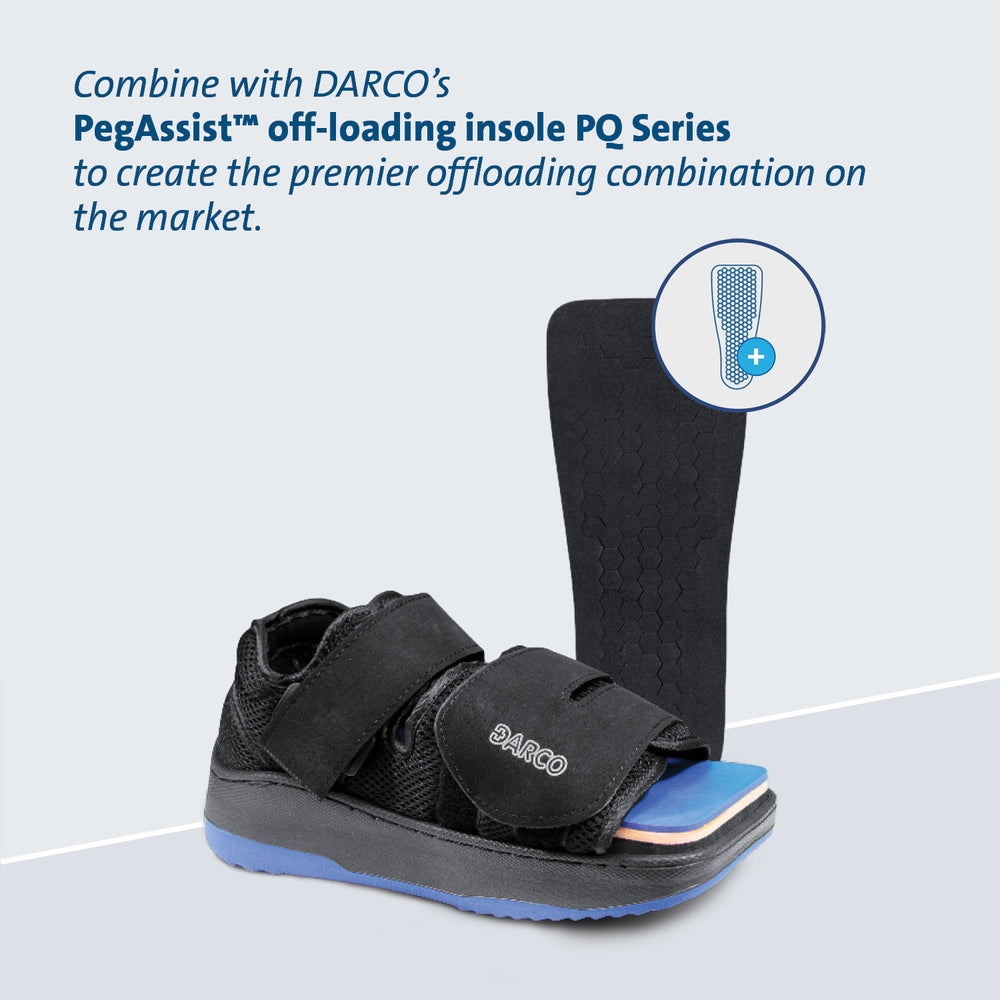 
                  
                    Post op shoe combines with PQ offloading insole
                  
                