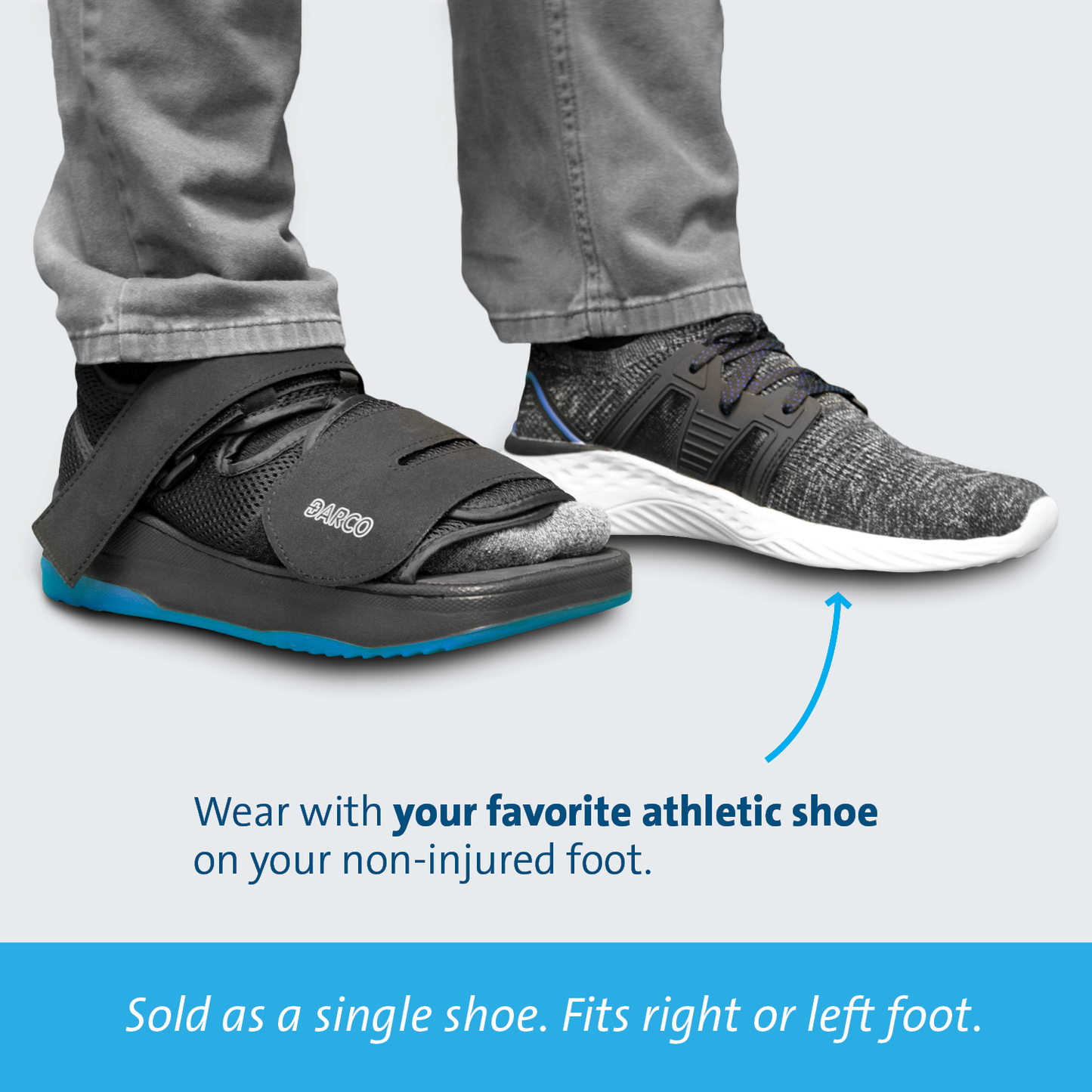 Our post op walking shoe fits right or left foot