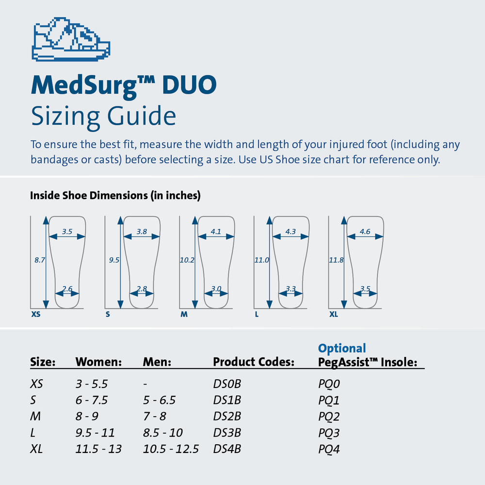 
                  
                    Sizing of the MedSurg DUO post op shoe
                  
                